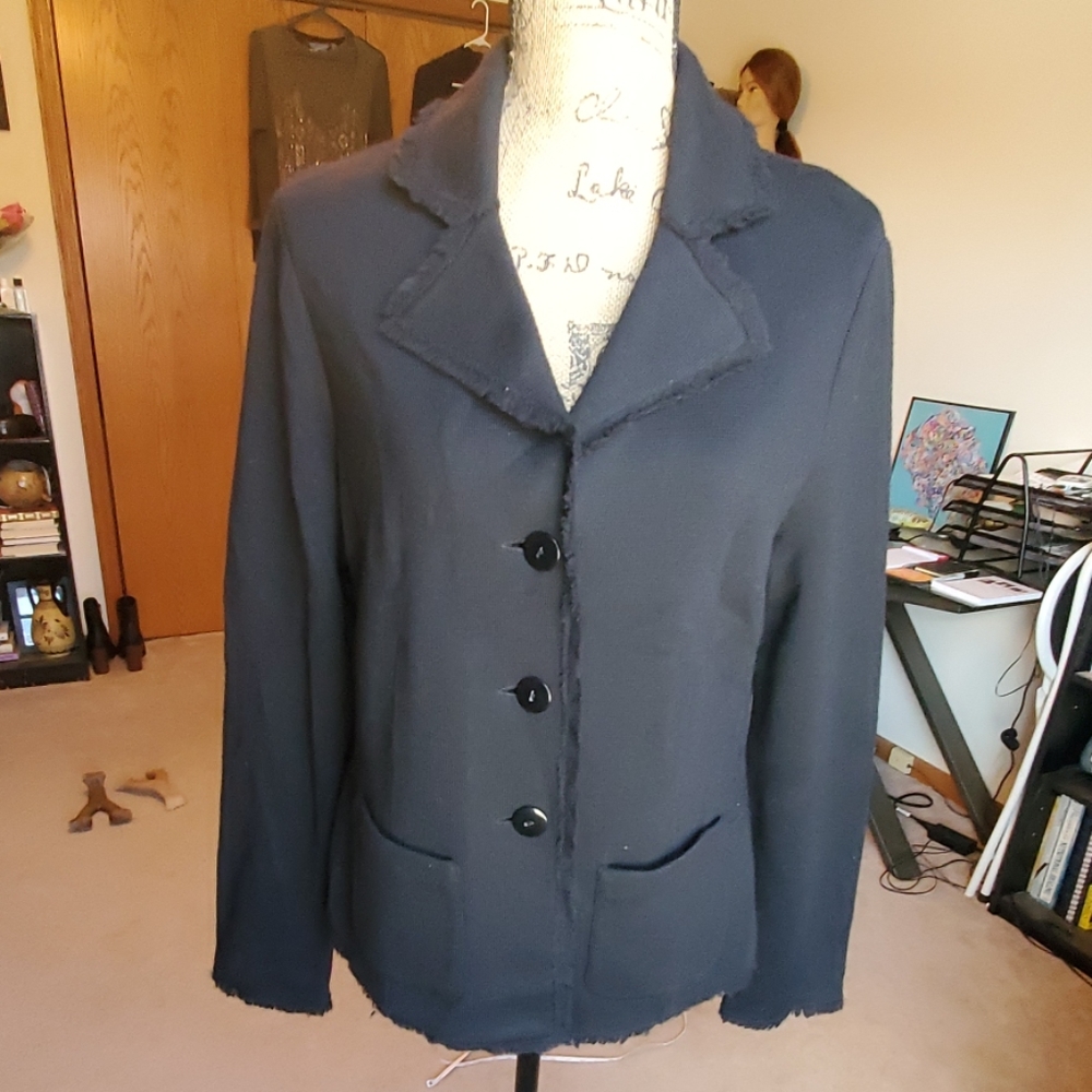 Talbots Large black fringe hem black jacket/blazer